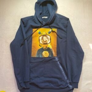 Navy Blue Bitcoin Graphic Hoodie Large Fit